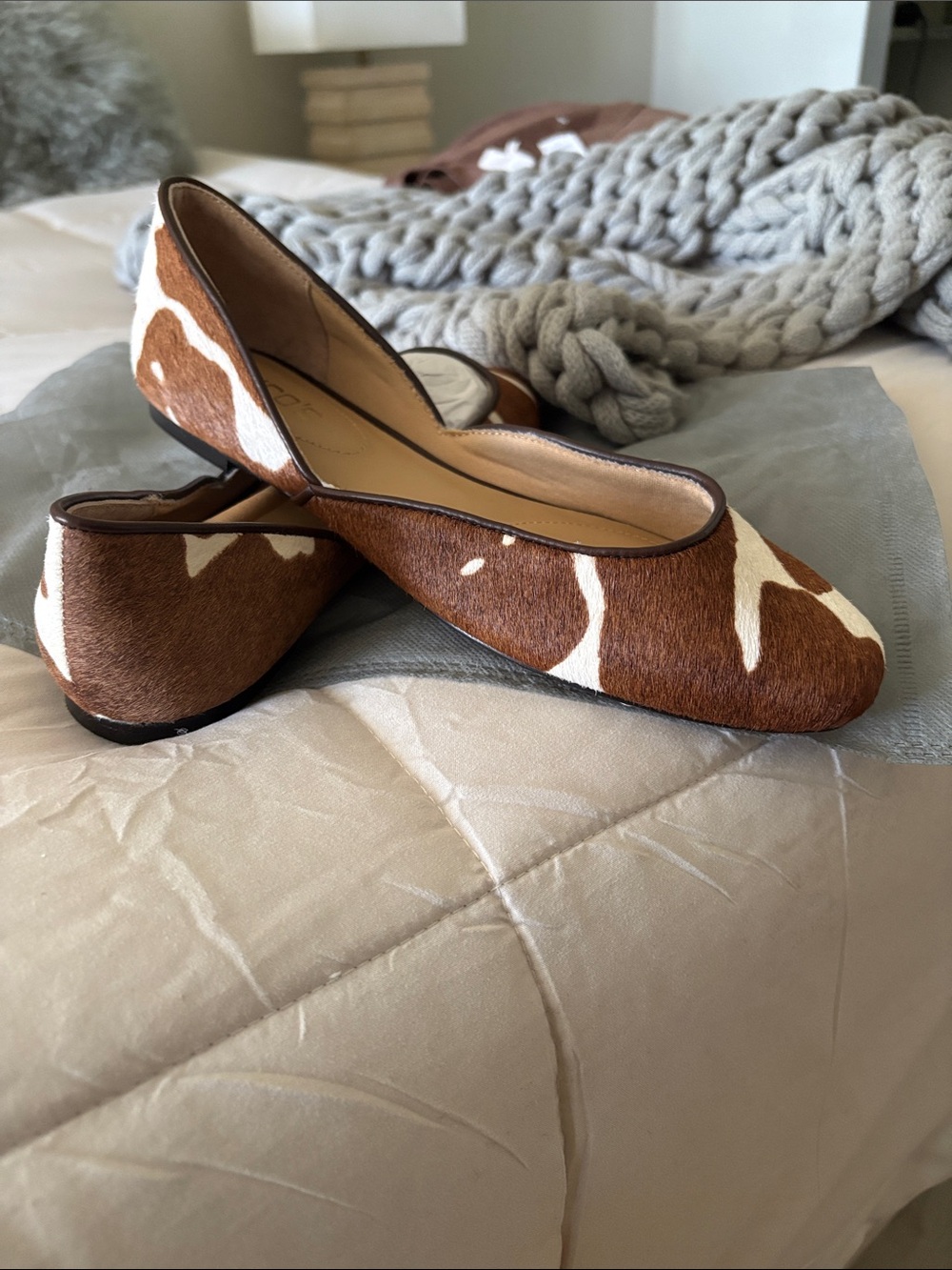 Chico's Brown and White Cowhide Ballet Flats